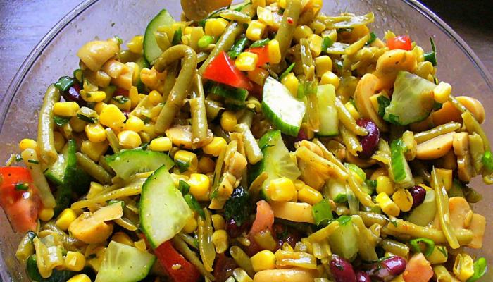 Rice salad with pickles and corn Corn, egg and cucumber salad